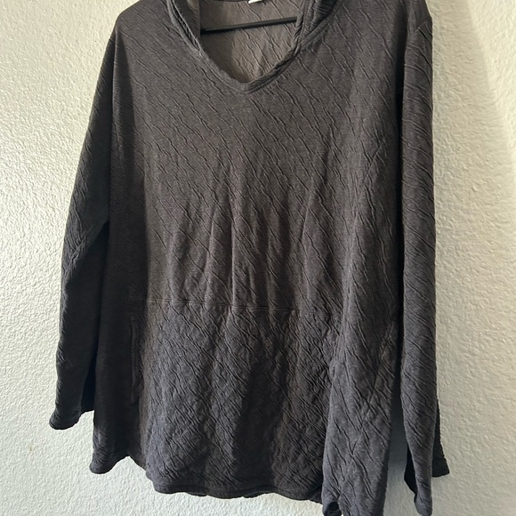 J Jill Pure Jill Cotton Ribbed Dark Gray Hooded Pullover M Cozy Coastal Grandma - Picture 7 of 14